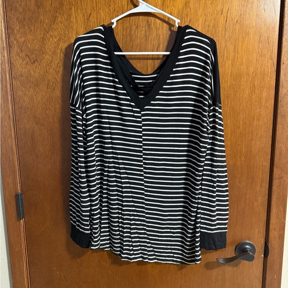 Sew In Love Black and White Striped Long Sleeve Top